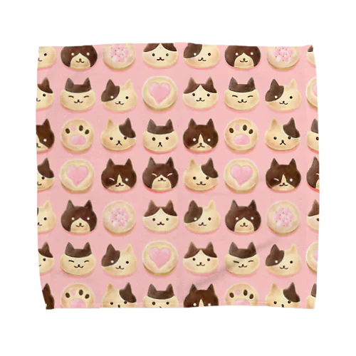 ねこねこ♡クッキー　アイスボックスクッキー ピンク・顔あり Towel Handkerchief