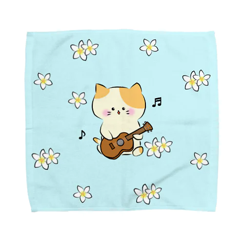 ウクレレ猫とプルメリア Towel Handkerchief