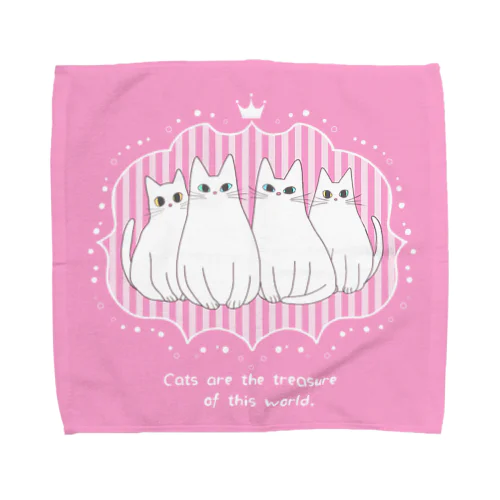 シロネコ　タオルハンカチ Towel Handkerchief