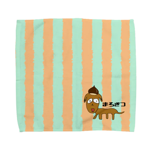 むらさめ１号ハンドタオル　オレンジ×グリーンストライプ Towel Handkerchief