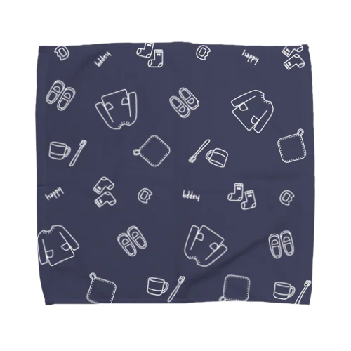 園の生活　英字ver　NAVY Towel Handkerchief