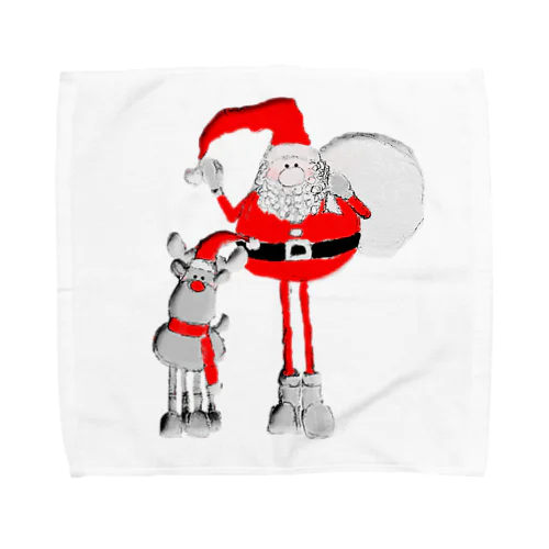 Santa＆Rudolph(モノトーン×赤) タオルハンカチ