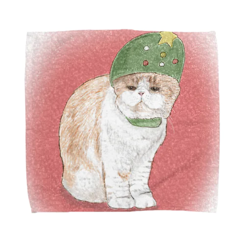 クリスマス被り物ねこ タオルハンカチ