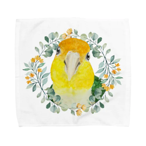 031 シロハラインコ オレンジ小花のリース Towel Handkerchief