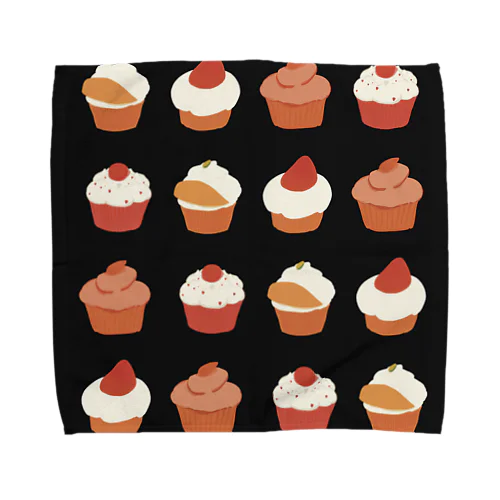 カップケーキタオルハンカチ　黒 Towel Handkerchief