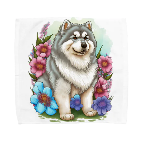 花アラスカの子犬。 愛犬家のためのキュートなデザイン。 Towel Handkerchief