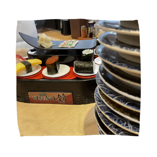 Sushi at a sushi-go-round restaurant タオルハンカチ