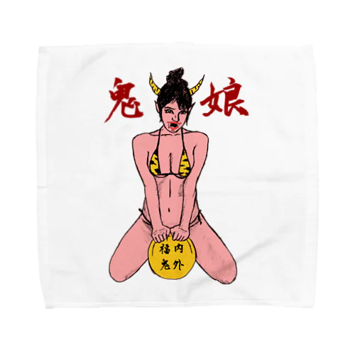 虎皮ビキニ鬼娘（赤鬼） Towel Handkerchief