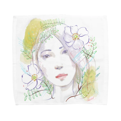 お花と水彩の子 Towel Handkerchief