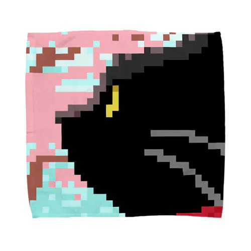 ドット絵 春の黒猫 タオルハンカチ