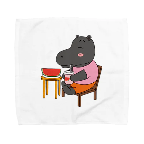 スイカジュースを飲むカバ Towel Handkerchief