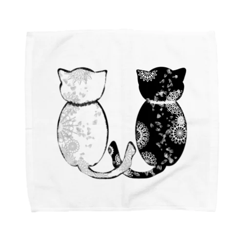 白と黒の猫 タオルハンカチ