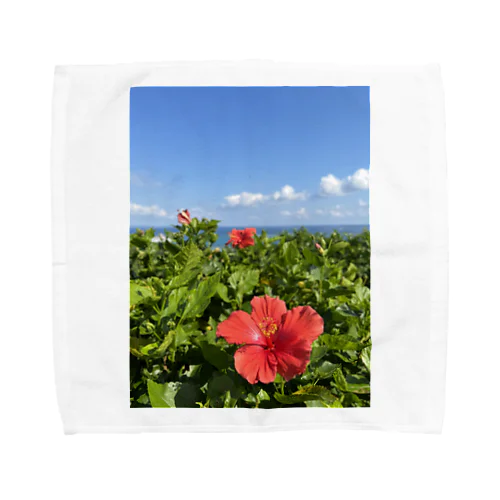 沖縄の海とハイビスカス Towel Handkerchief