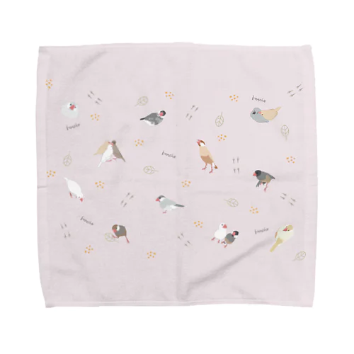 文鳥たちピンク Towel Handkerchief