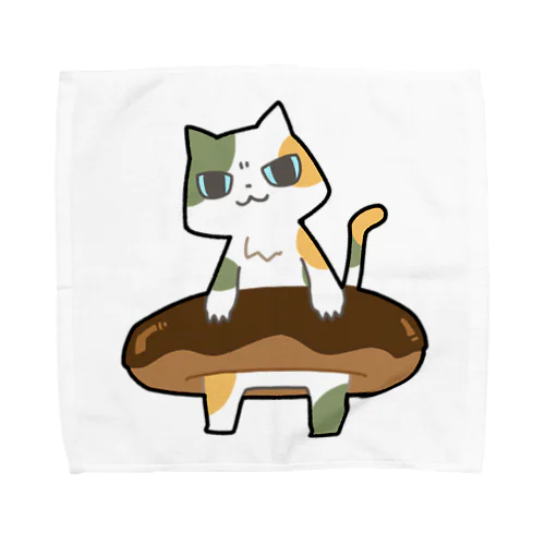 ドーナツをゲットしてご満悦の猫 Towel Handkerchief