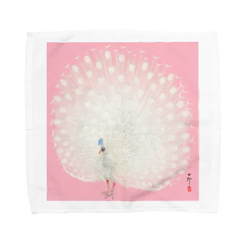 白い孔雀　小原古邨作品アレンジ　ピンク Towel Handkerchief