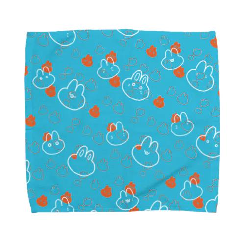 ポップなうさぎ柄blue Towel Handkerchief