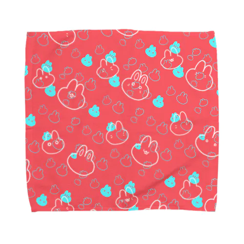 ポップなうさぎ柄red Towel Handkerchief