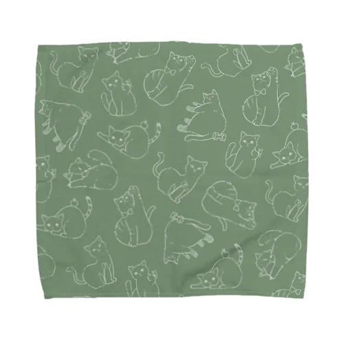 猫柄　緑 Towel Handkerchief