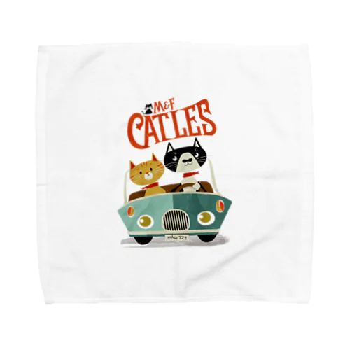 CATLES CAR DRIVE ハチワレ猫とキジトラ猫のドライブ Towel Handkerchief