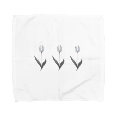 Three TULIP, White gray blue . Towel Handkerchief