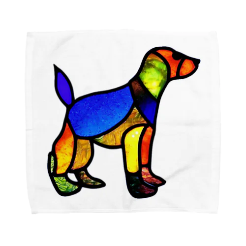 ステンドグラス風の犬 タオルハンカチ