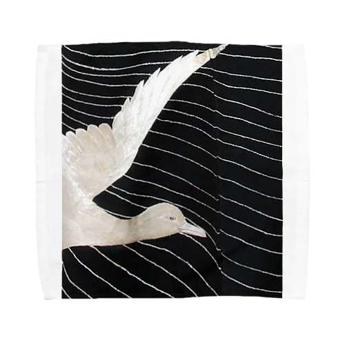黒と白　水鳥の柄 Towel Handkerchief