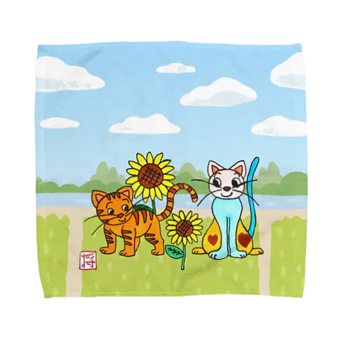 げんきアート展　柴田将人 猫とひまわり Towel Handkerchief