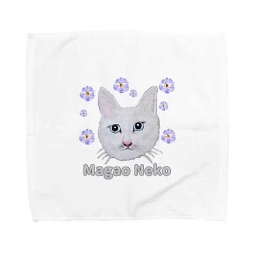 チョークアートの白猫[Magao Neko] Towel Handkerchief