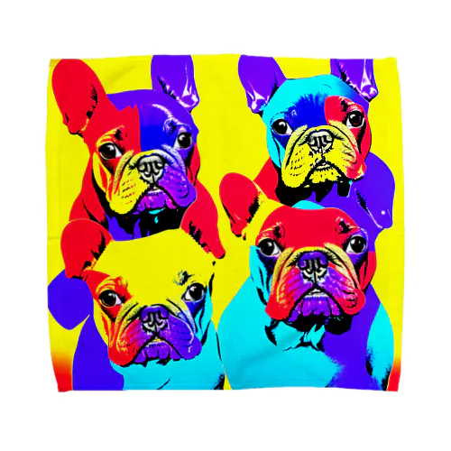 Vivid Quartet of French Bulldogs Towel Handkerchief