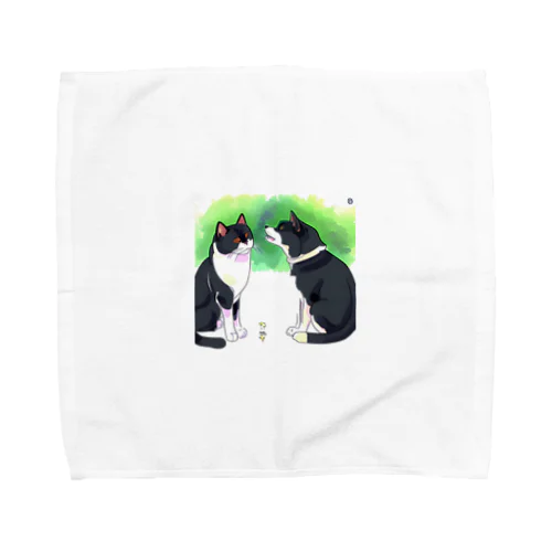 はち割れ猫と黒柴犬のイラストグッズ Towel Handkerchief