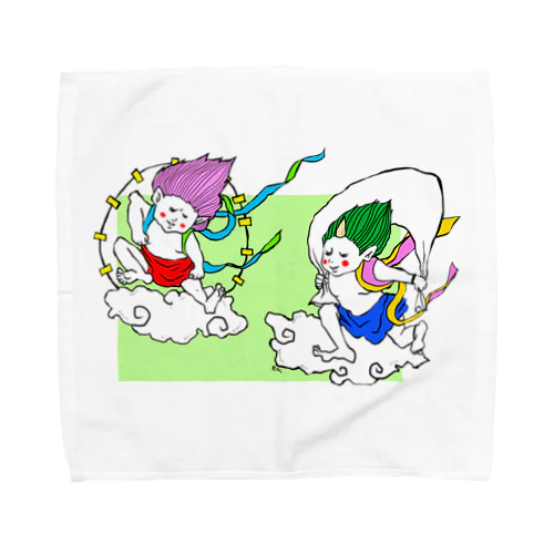 ヤマモトエリ　ふうじんらいじん(グリーン) Towel Handkerchief