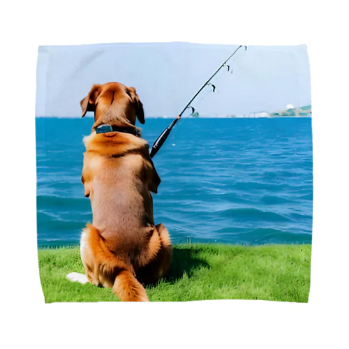 the dog is fishing fish Towel Handkerchief
