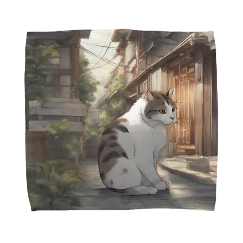 懐かしい雰囲気に包まれた猫のアートプリント Towel Handkerchief