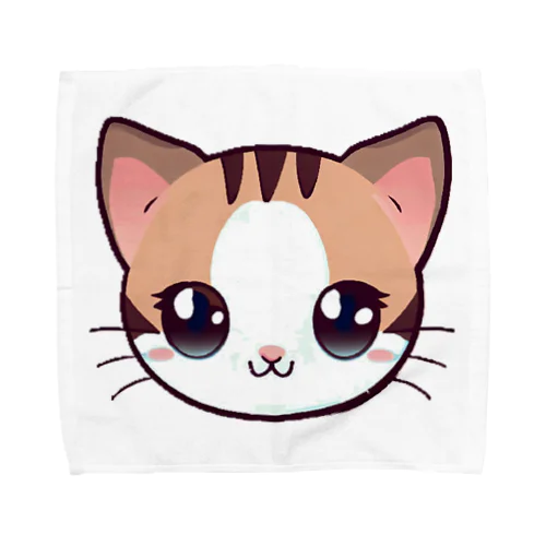 目を輝かせている猫 タオルハンカチ