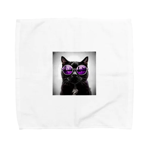 黒猫紫サングラス Towel Handkerchief