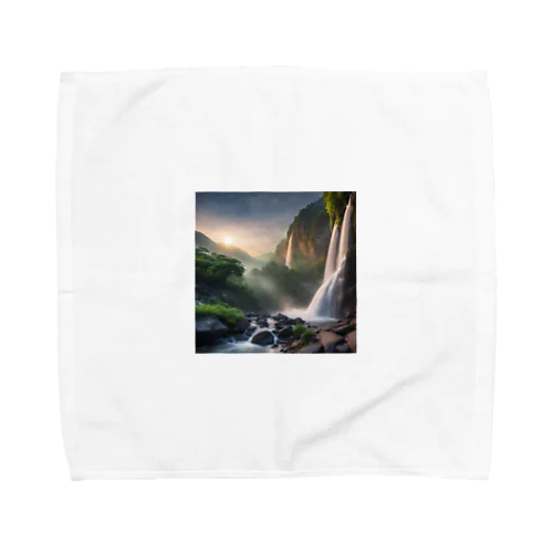 夜明けの滝と山々の美しい自然風景 Towel Handkerchief