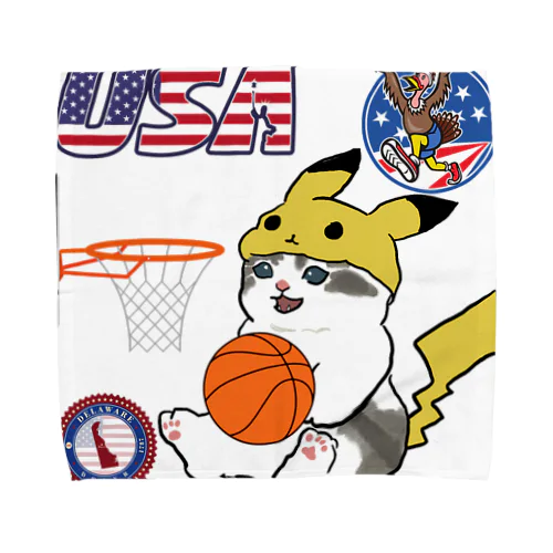 バスケットボール選手の猫 タオルハンカチ