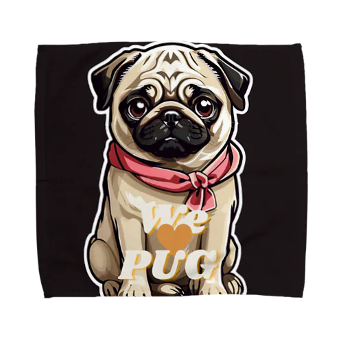 We♥PUG　ブラック（パグ大好き！） タオルハンカチ