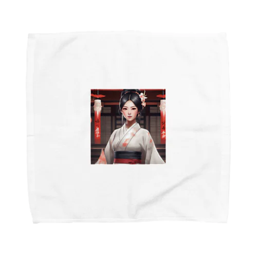 黒髪の美しいポニーテール姿の巫女さん Towel Handkerchief