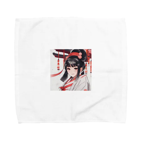 巫女服を着た綺麗なポニーテール女性のグッズ Towel Handkerchief