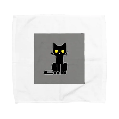 ピクセルアート黒猫　19 タオルハンカチ