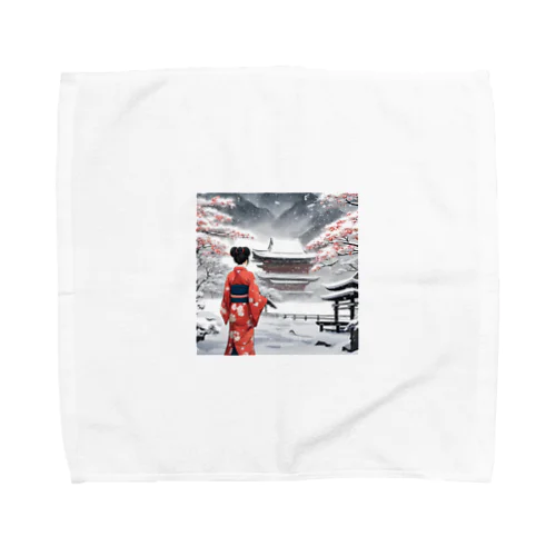 和服女性と雪景色 Towel Handkerchief