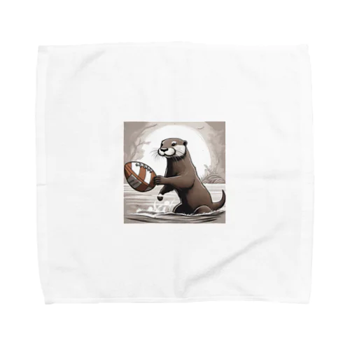 ラグビーボールを持つカワウソ Towel Handkerchief