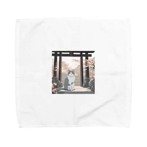 鳥居下のハチワレにゃんこ Towel Handkerchief