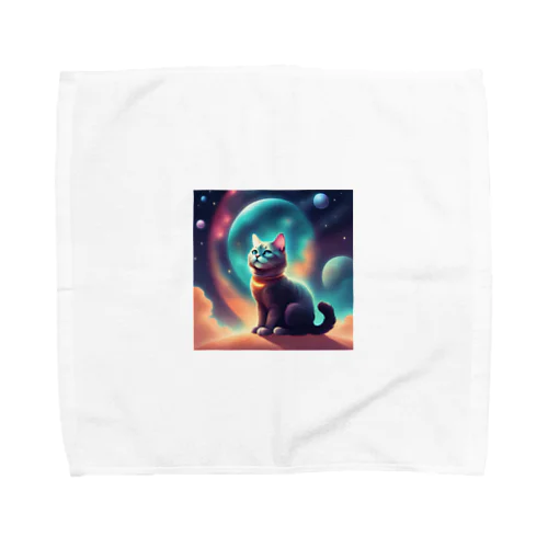 宇宙に居る猫のイラストグッズ Towel Handkerchief