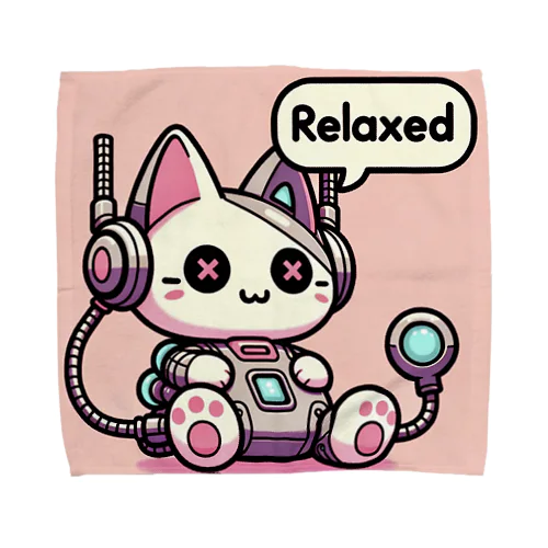 リラックスするサイバーパンクな猫 タオルハンカチ
