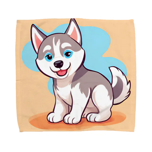 かわいいハスキーの子犬のイラストグッズC Towel Handkerchief