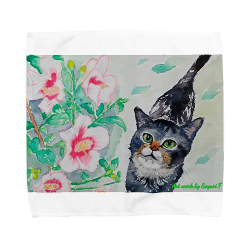 Ochannel 猫とムクゲ Towel Handkerchief