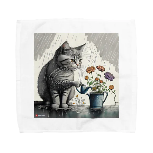 雨でも水やり猫 タオルハンカチ